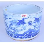 A Chinese blue and white brush pot bitong, painted with two four-clawed dragons and a flaming pearl,
