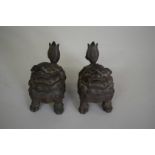 A pair of Chinese bronzed metal qilin inkwells, 8.5cm high.