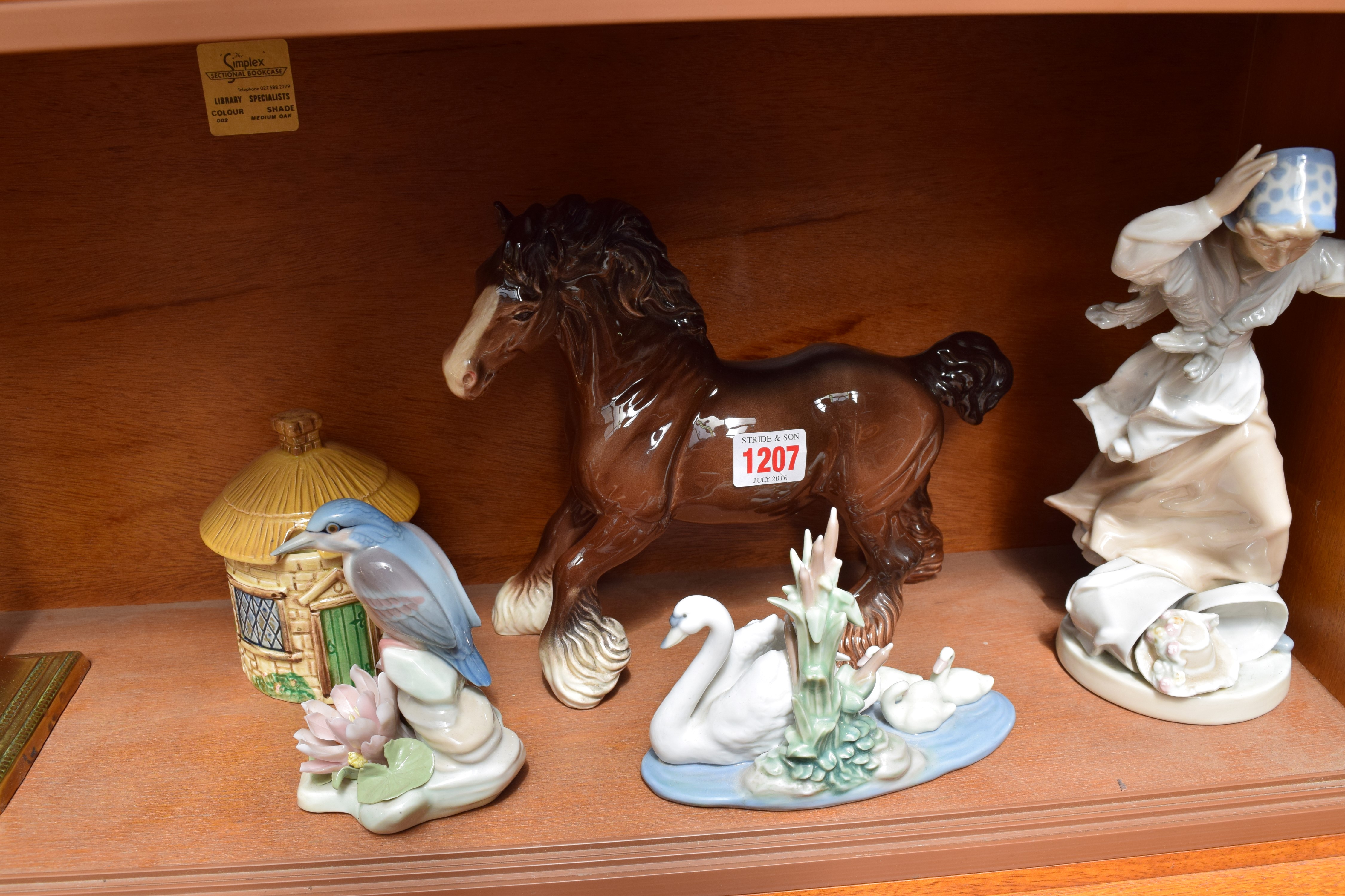 A Beswick brown shire horse; together with a Nao figure of a girl, (repair to thumb).