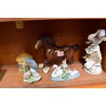 A Beswick brown shire horse; together with a Nao figure of a girl, (repair to thumb).