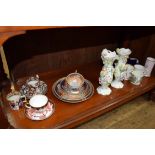 A selection of 19th century and later English pottery and porcelain, to include Imari teawares.
