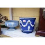 A late 19th century Wedgwood blue jasperware jardiniere,