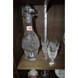 A Waterford 'Colleen' pattern cut glass decanter and stopper; and a set of five matching glasses.