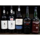 Seven various bottles of port,