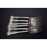 A set of six Victorian silver Kings pattern dessert forks, by F.H, 378g.