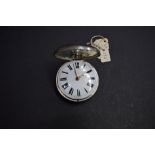 A silver pair cased verge pocket watch, having 4.