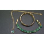 An opal pendant marked 925 on a chain; together with a 925 gilt bracelet;