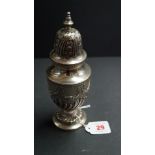 An Edwardian silver sugar shaker, by Jay Richard Attenborough & Co, Chester 1901, having fluted,