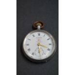 A Brittania pocket watch, signed on the white enamel dial 'John Seth & Co, Calcuta' and Swiss made,