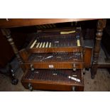 A 1930s oak canteen of Old English pattern silver plated cutlery for 12, (incomplete).