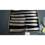 A cased set of six silver handled tea knives; together with a set of six silver Victorian teaspoons,