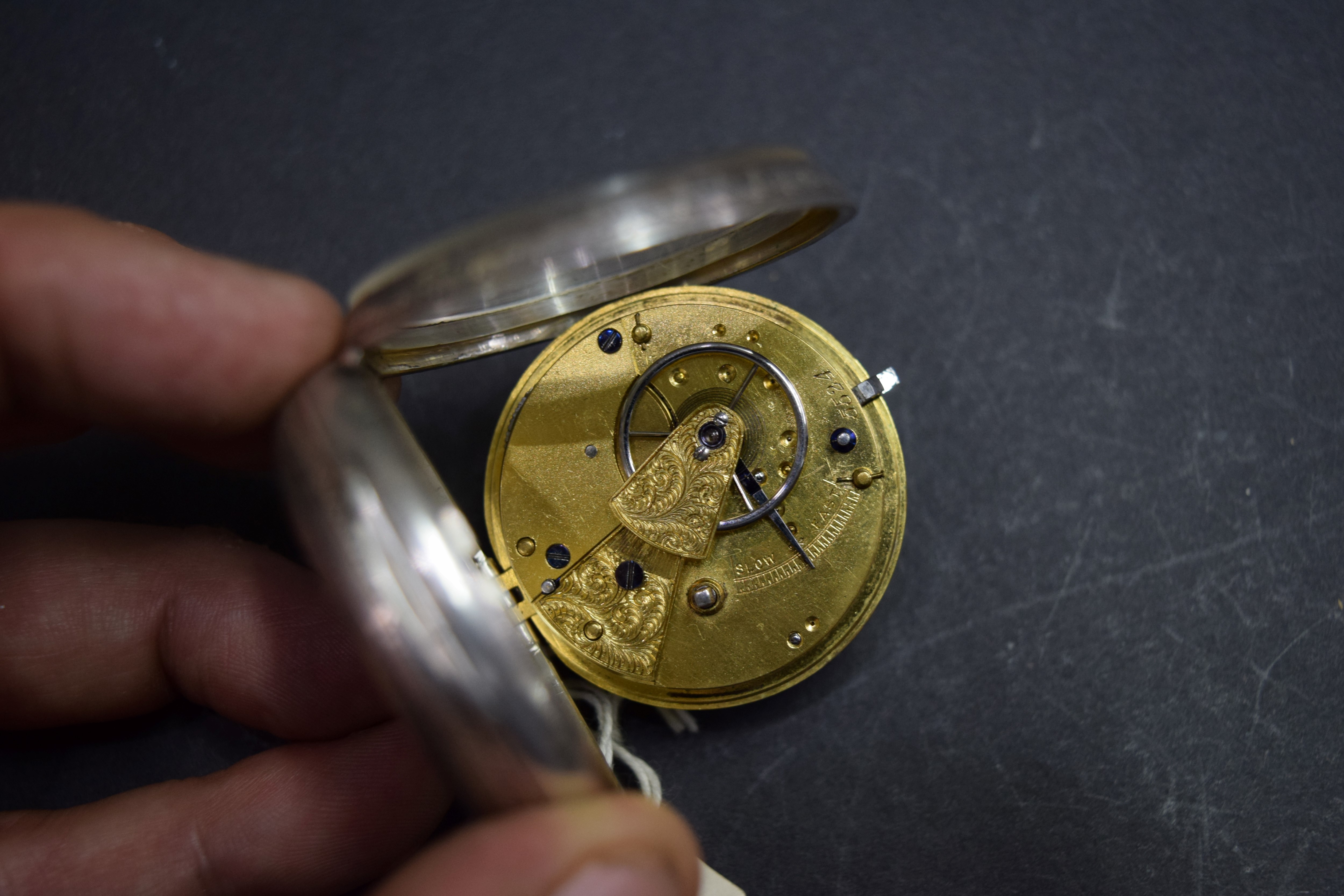 An unsigned silver fusee lever pocket watch, - Image 3 of 3