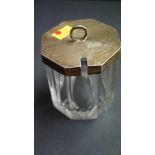 A silver lidded octagonal cut glass preserve jar, by Henry Hodson Plant, London 1939, 115cm,