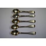 A set of five George III silver egg spoons and two mustard spoons, by William Eley & William Fearn,