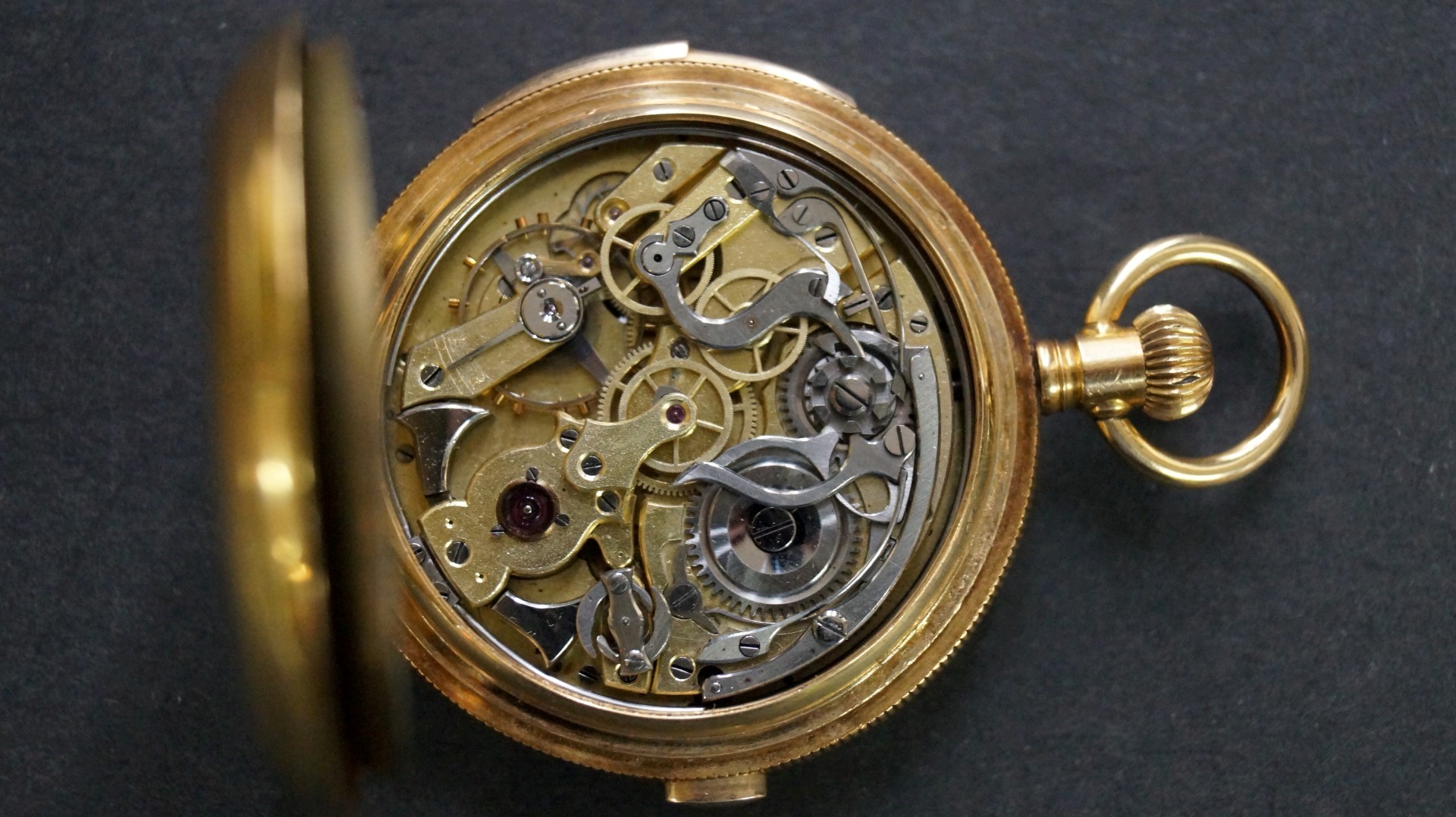 An 18k gold hunter cased quarter repeating chronograph pocket watch, circa 1900, the 3. - Image 5 of 6