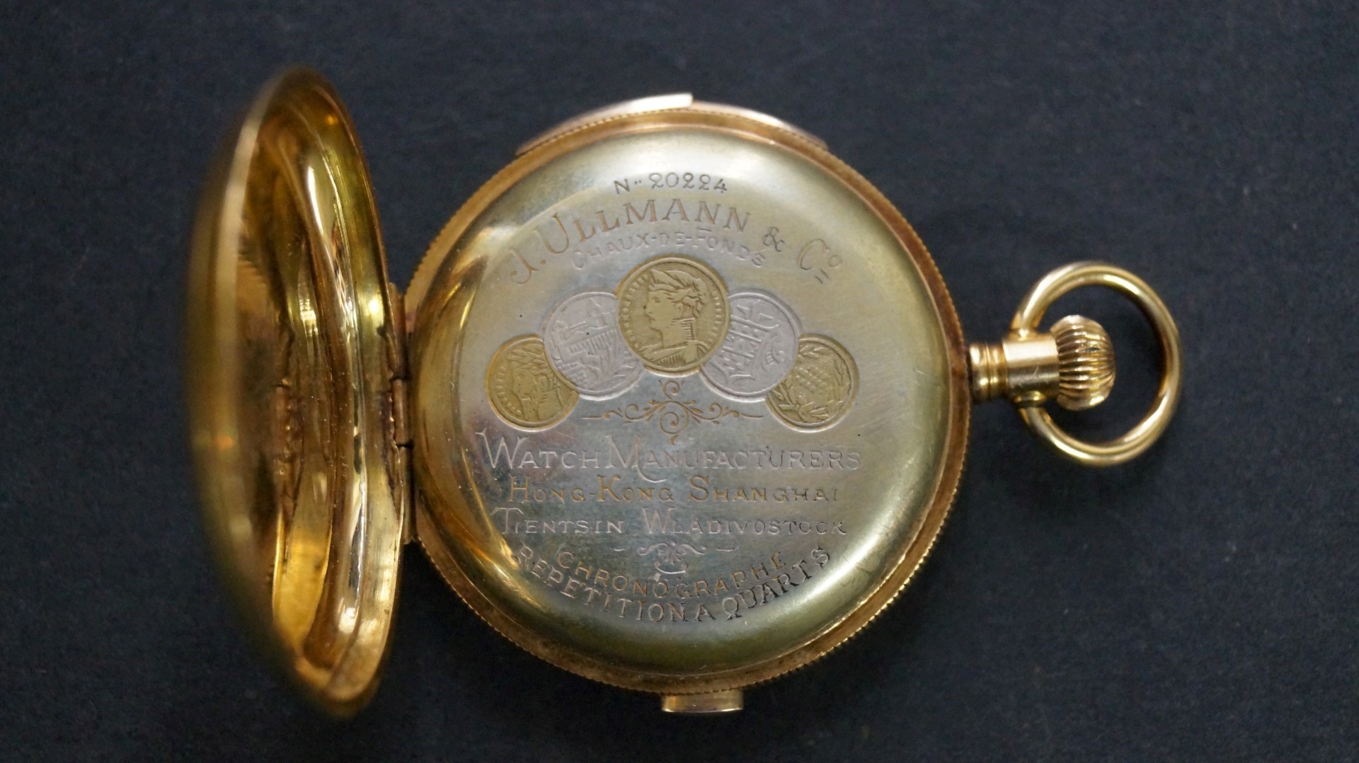 An 18k gold hunter cased quarter repeating chronograph pocket watch, circa 1900, the 3. - Image 4 of 6
