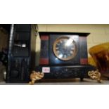 A slate and red marble mantel clock, 32.5cm wide.