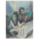 ALFRED OPISSO (1907-1980) "Interior café" Pastel sobre papel. 60 x 43 cm.