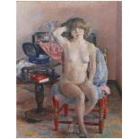 GABINO REY SANTIAGO (1928-2006) "Interior con desnudo femenino". Óleo sobre lienzo. Med.: 145 x