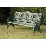 Garden Seat: A Coalbrookdale Horse Chestnut pattern cast iron seat fully stamped Coalbrookdale and