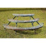 Garden Seat: An unusual Arras wrought iron three tier plant stand early 20th century 170cm.; 67ins