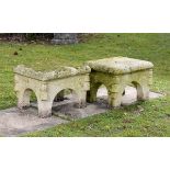  Garden Seat: A pair of carved limestone stools modern 51cm.; 20ins wide