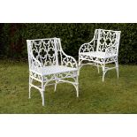 Garden Seat: A pair of Val d'Osne foundry Gothic pattern cast iron chairs mid 19th century