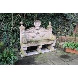 Garden Seat: An Edwardian carved Bathstone seat early 20th century187cm.; 74ins wide