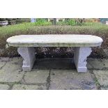 Garden Seat: A carved marble bench 18th century and laterone leg replaced150cm.; 59ins wide