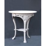 Garden Table: A Coalbrookdale cast iron and marble table stamped CBDale and with registration