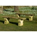  Garden Seat: A pair of carved limestone benches modern 152cm.; 60ins long