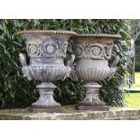 Garden Urns: A pair of Handyside Foundry cast iron urns 2nd half 19th century79cm.; 31ins high