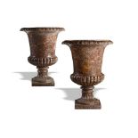 Garden Urns: A pair of monumental carved marble urns 1st half 20th century 100cm.; 39ins high