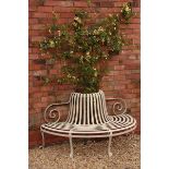 Garden Seat: A pair of strapwork demi-lune seats modern 175cm.; 69ins wide