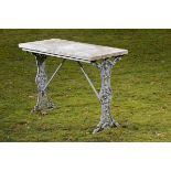 Garden Table: A Victorian cast iron table with marble top circa 1880 96cm.; 38ins long