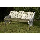 Garden Seat: A Coalbrookdale style Nasturtium pattern aluminium seat 2nd half 20th century 180cm.;