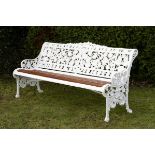 Garden Seat: A Coalbrookdale Nasturtium pattern cast iron seat circa 1870the back fully stamped CB