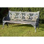 Garden Seat: A Coalbrookdale Horse Chestnut pattern cast iron seat late 19th century stamped