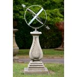 A copper and carved limestone armillary sundial modern 153cm.; 60ins high