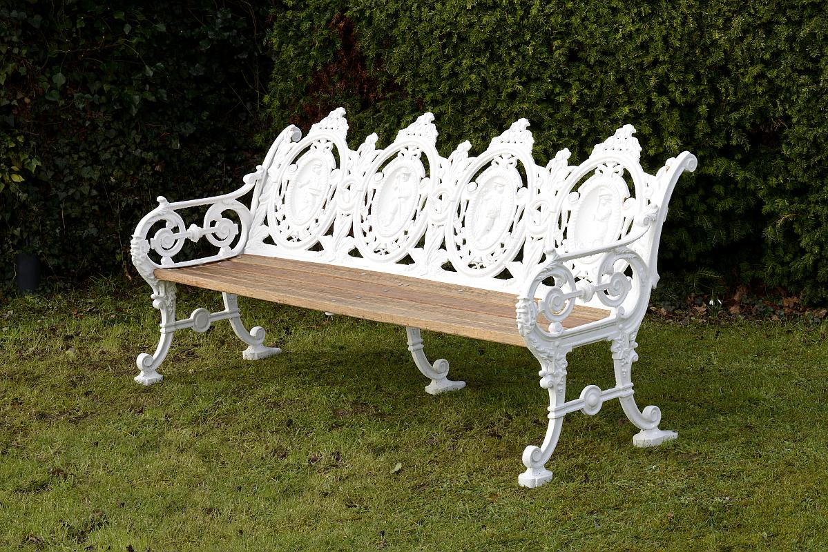 Garden Seat: A rare pair of Macauley and Wade four seasons pattern cast iron seats last quarter 19th - Image 2 of 3