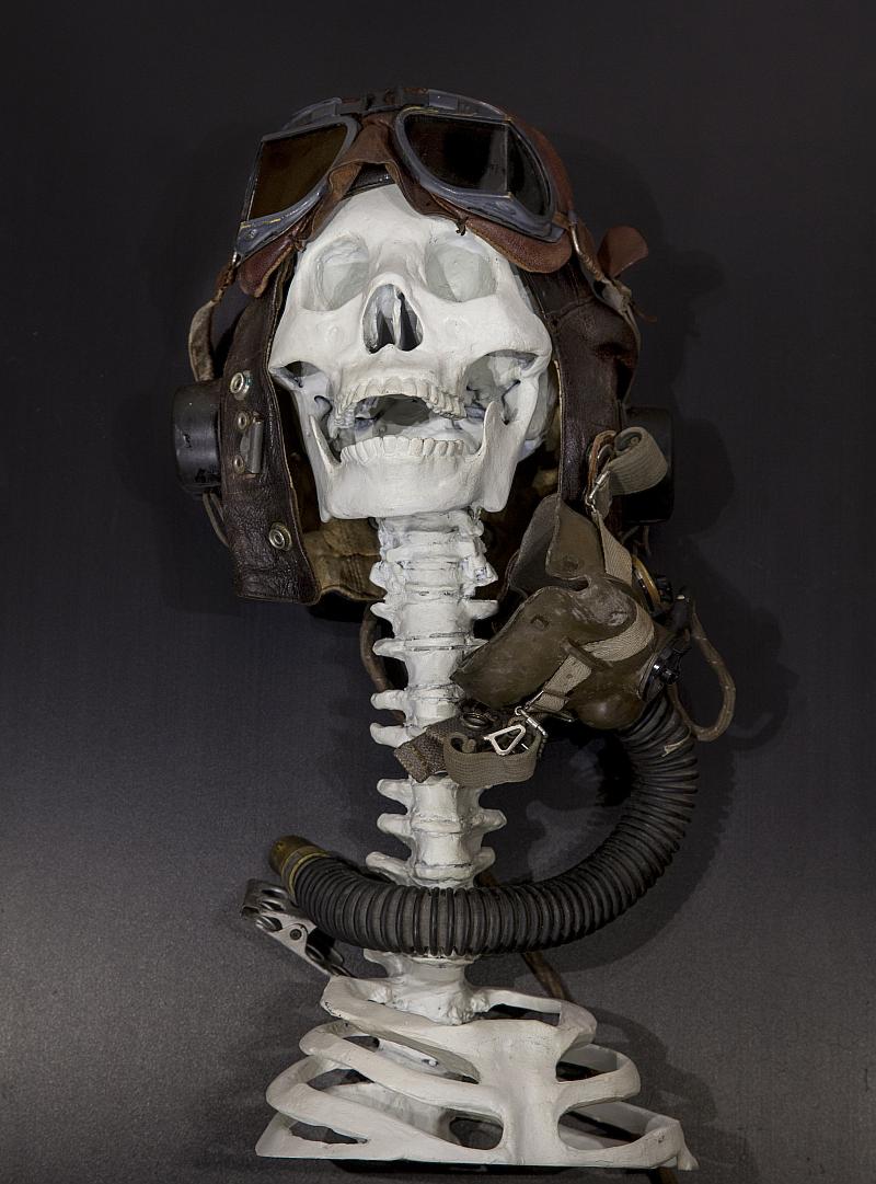 Garden Sculpture: Wilfred Pritchard AviatorBronze & C-type leather flying helmetMk8 Goggles