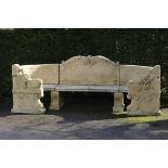 Garden Seat: A carved Bath stone and Portland stone seat early 20th century320cm.; 126ins long