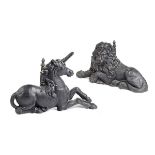 A pair of Victorian cast iron lion and unicorn bootscrapers 2nd half 19th century unicorn 61cm.;