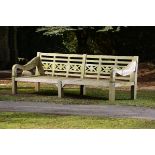 Garden Seat: A large carved hardwood seat modern 340cm.; 134ins wide