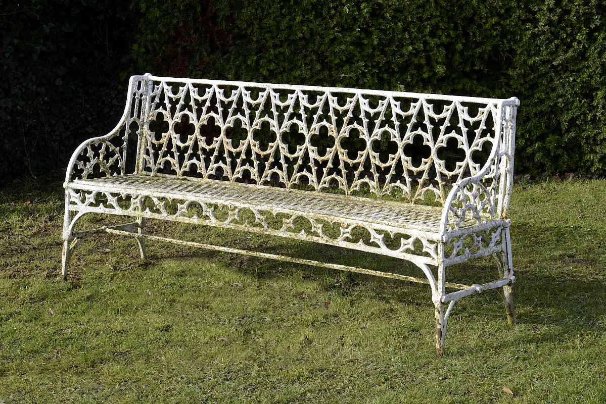 Garden Seat: A Val d'Osne Foundry cast iron Gothic pattern seat circa 1860194cm.; 76½ins long