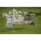 Garden Seats: A pair of rare Coalbrookdale Oak and Ivy pattern cast iron seats2nd half 19th