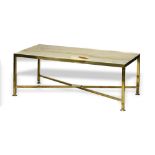 Garden Table: An Onyx and brass coffee table 1960s 122cm.; 48ins long by 60cm.; 24ins wide