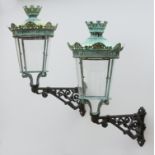 Lighting: A pair of bronze chateau lanterns French, 2nd half 19th century glass replaced the