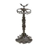 An highly decorative cast iron stick stand with stag finial possibly Continental, circa 1860