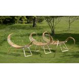 ▲† Garden Seat: A bent wood ash bench designed by Tom Raffield modern 213cm.; 84ins long Tom